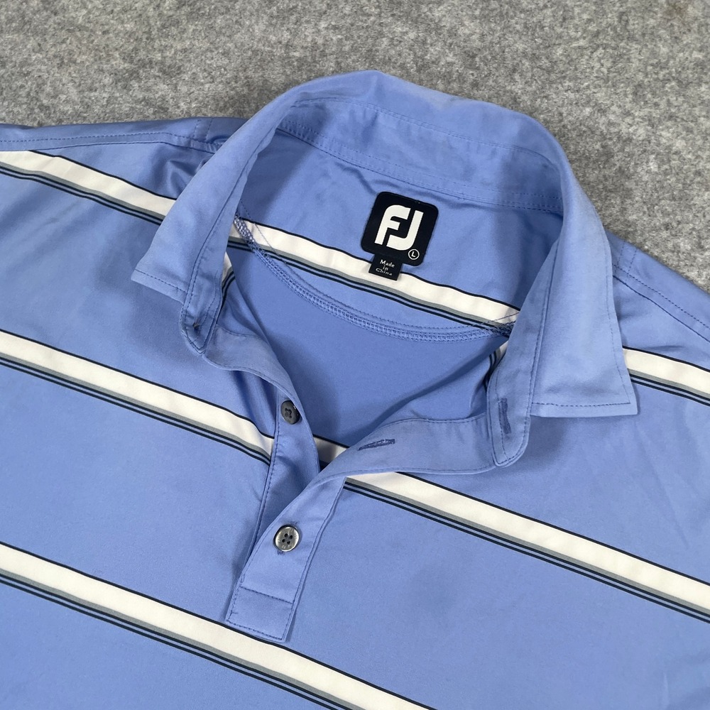 FootJoy Mens Polo Shirt Large Blue Striped Short Sleeve Performance Stretch